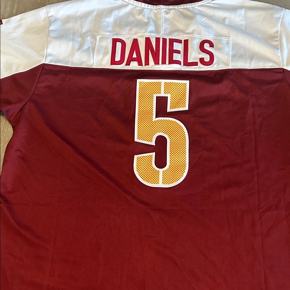 Commanders Red and White Sports Jersey JaydenDaniels